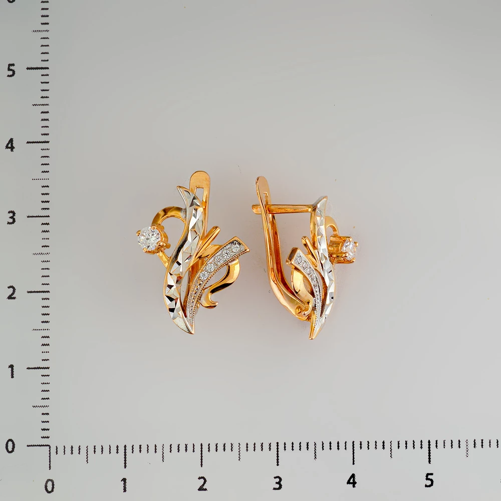 Серьги с фианитом из красного золота 585 пробы