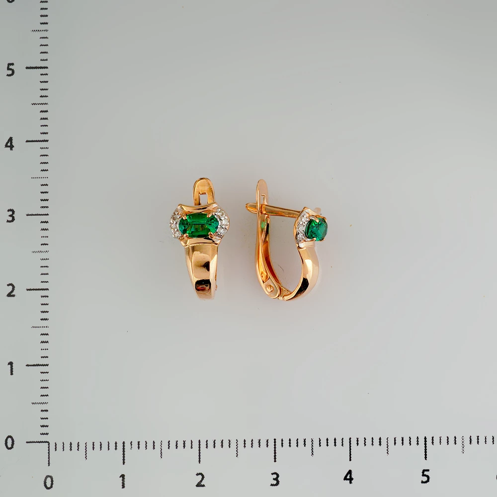 Серьги с изумрудом синтетическим из красного золота 585 пробы