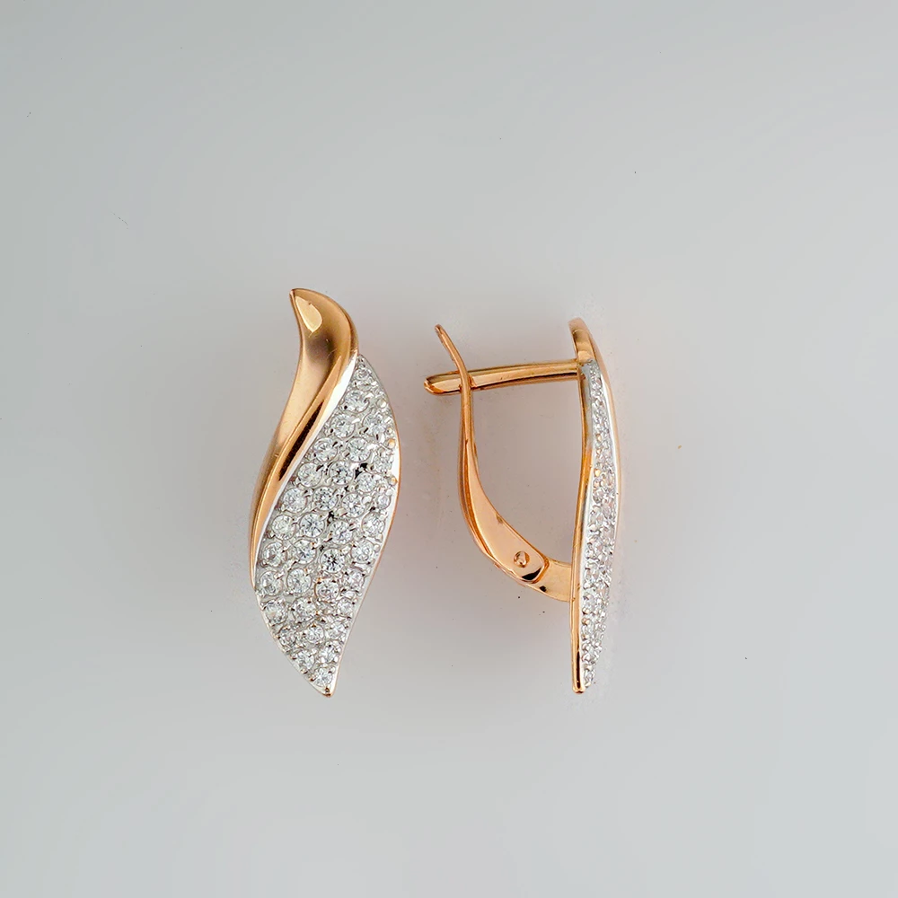 Серьги с фианитом из красного золота 585 пробы