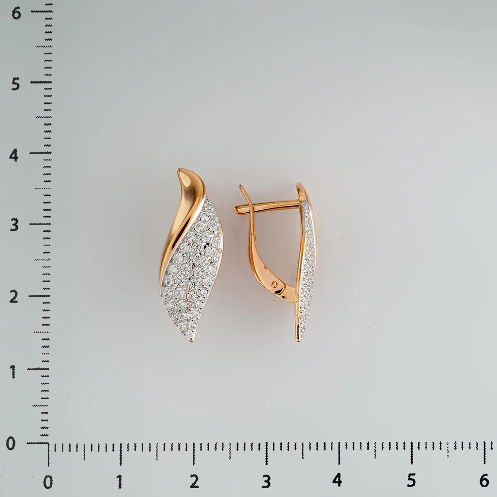 Серьги с фианитом из красного золота 585 пробы