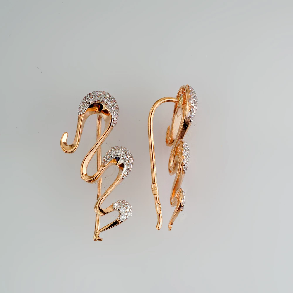 Серьги с фианитом из красного золота 585 пробы