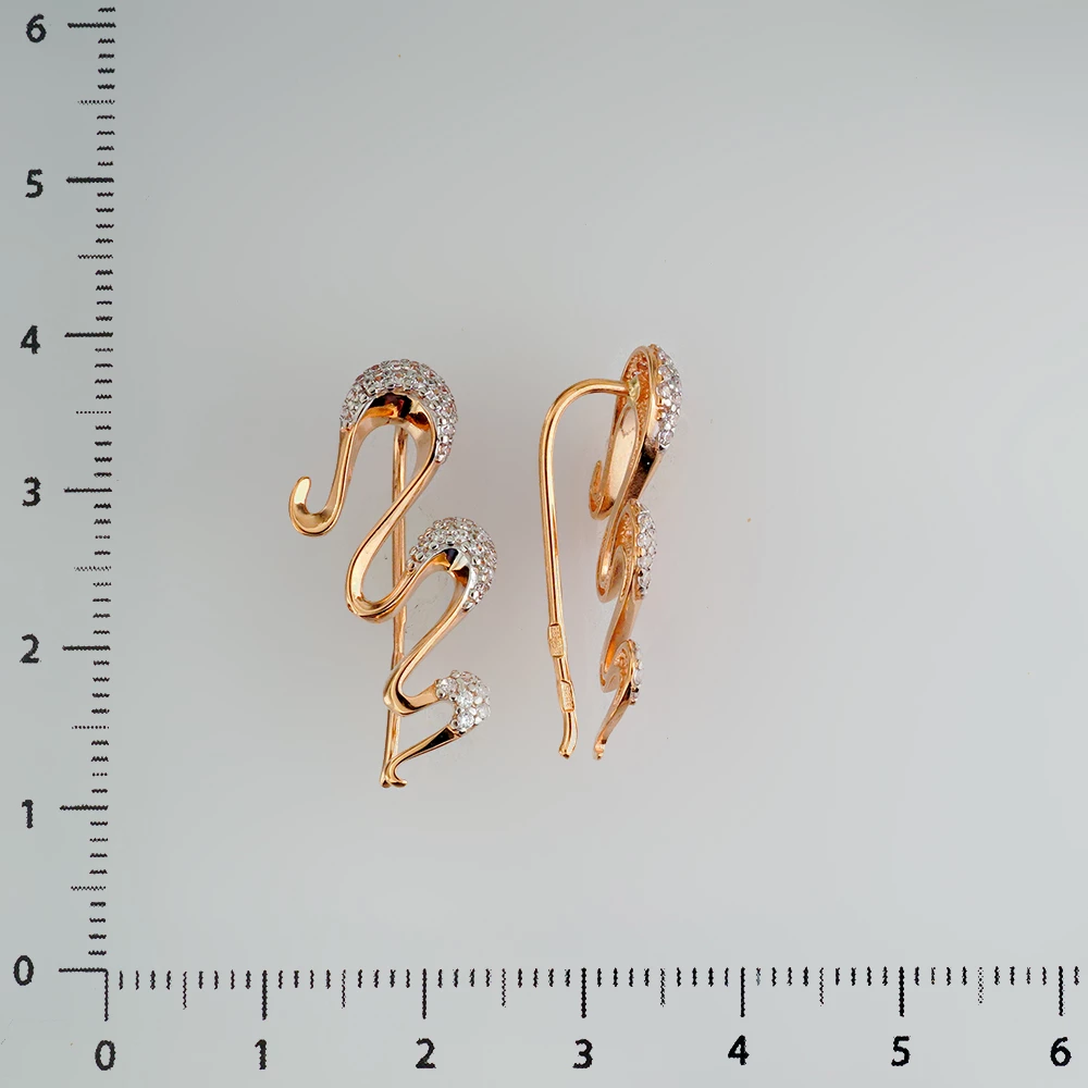 Серьги с фианитом из красного золота 585 пробы