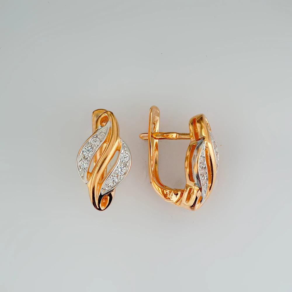 Серьги с фианитом из красного золота 585 пробы