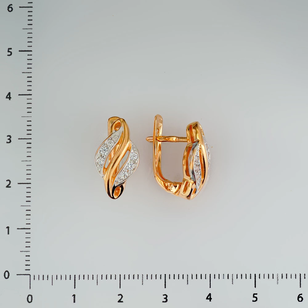 Серьги с фианитом из красного золота 585 пробы