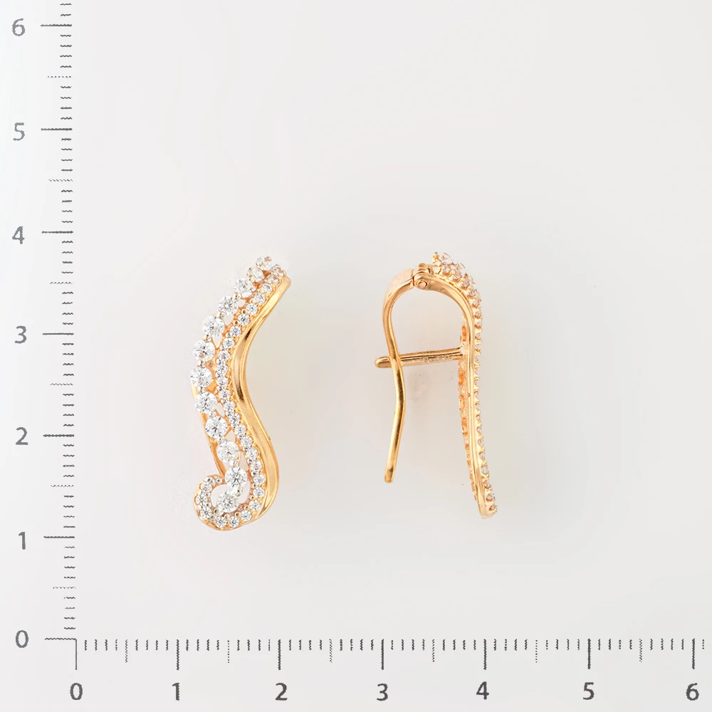 Серьги с фианитом из красного золота 585 пробы