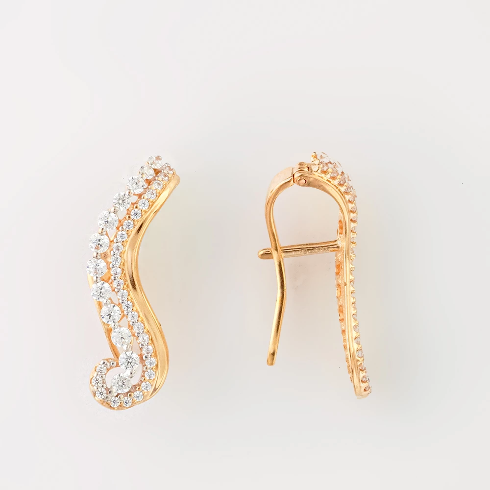 Серьги с фианитом из красного золота 585 пробы