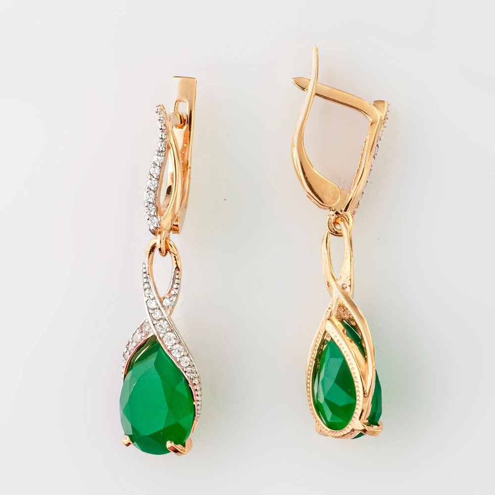 Серьги с агатом из красного золота 585 пробы