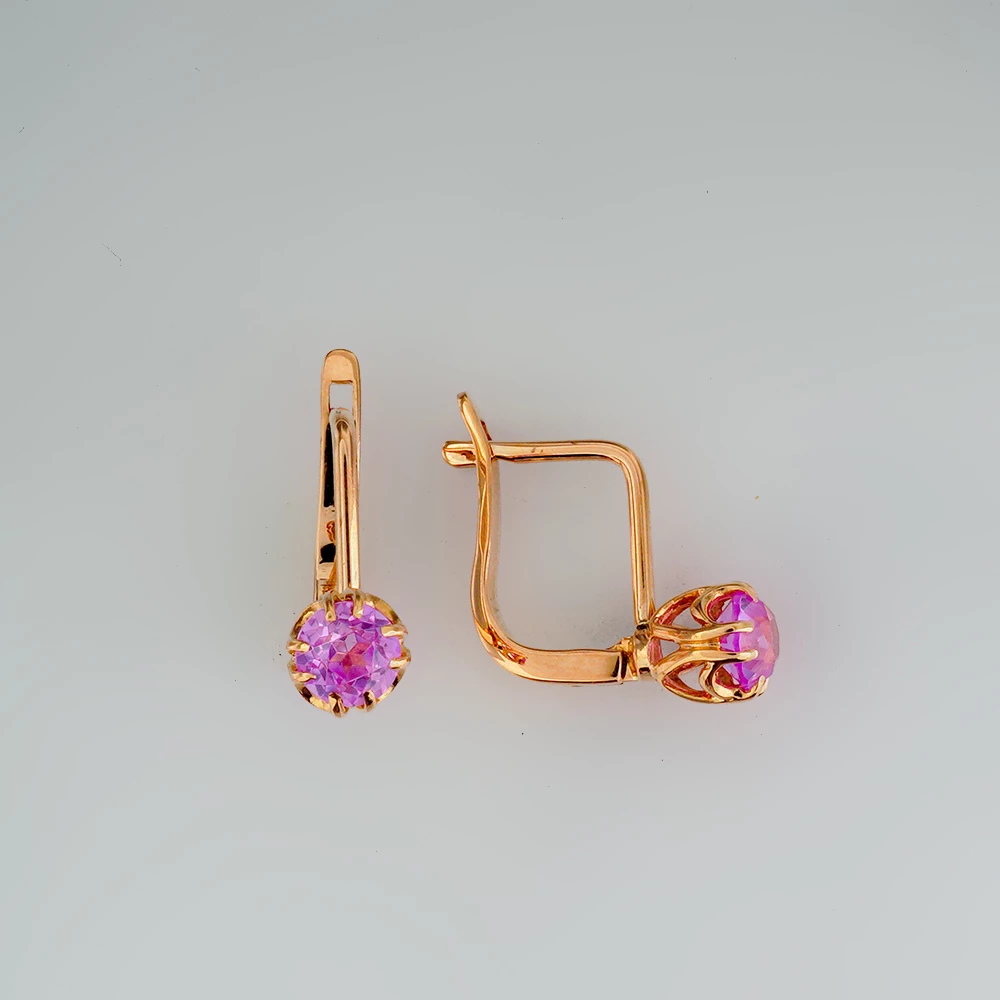 Серьги с фианитом из красного золота 583 пробы