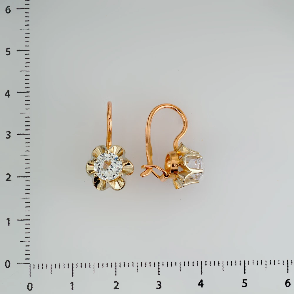 Серьги с фианитом из красного золота 583 пробы