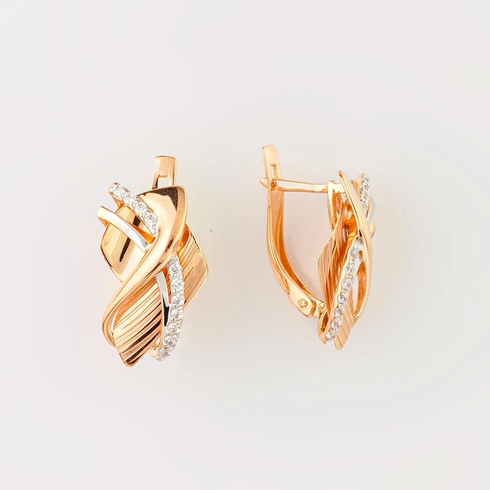 Серьги с фианитом из красного золота 585 пробы