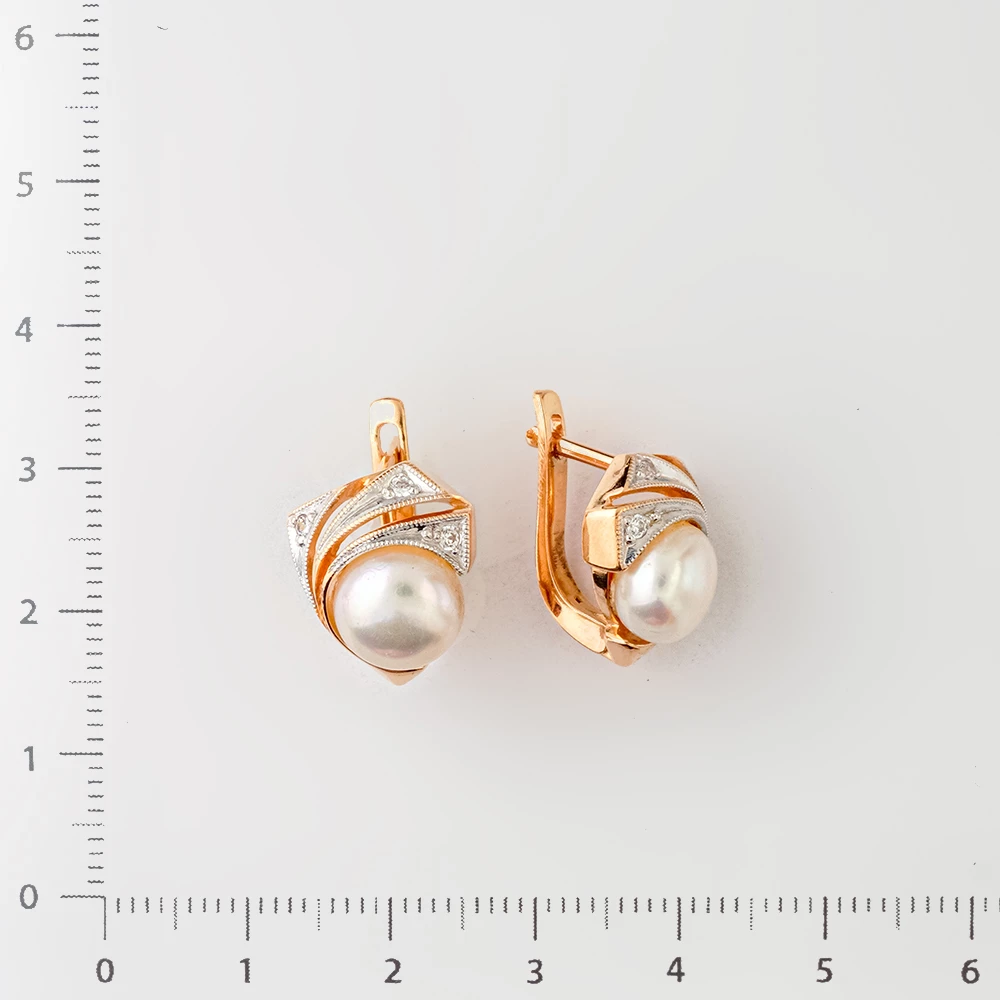 Серьги с культивированным жемчугом из красного золота 585 пробы