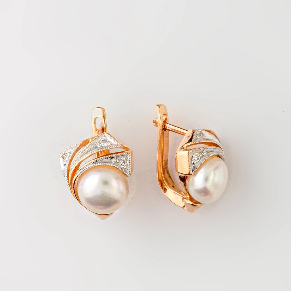Серьги с культивированным жемчугом из красного золота 585 пробы