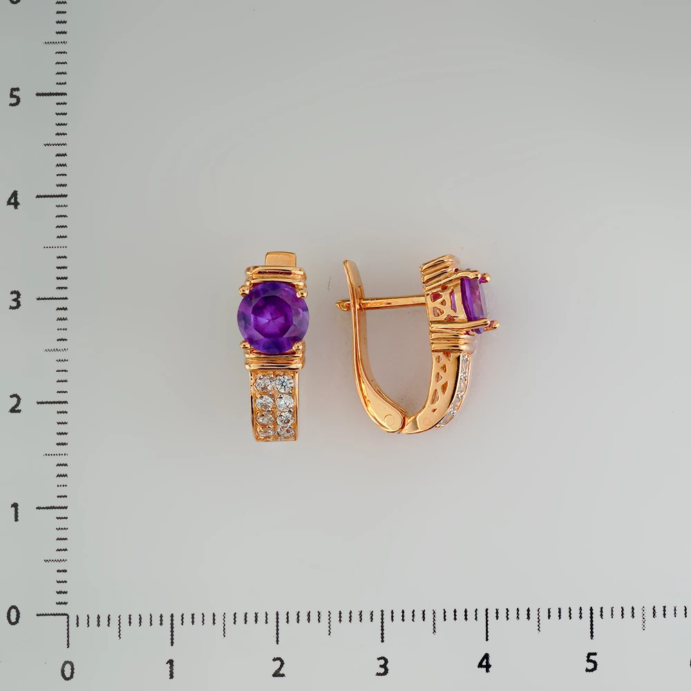 Серьги с александритом синтетическим из красного золота 585 пробы