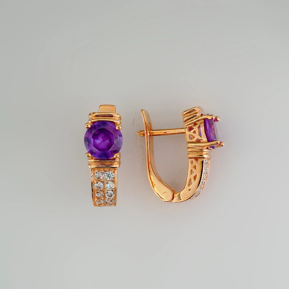 Серьги с александритом синтетическим из красного золота 585 пробы