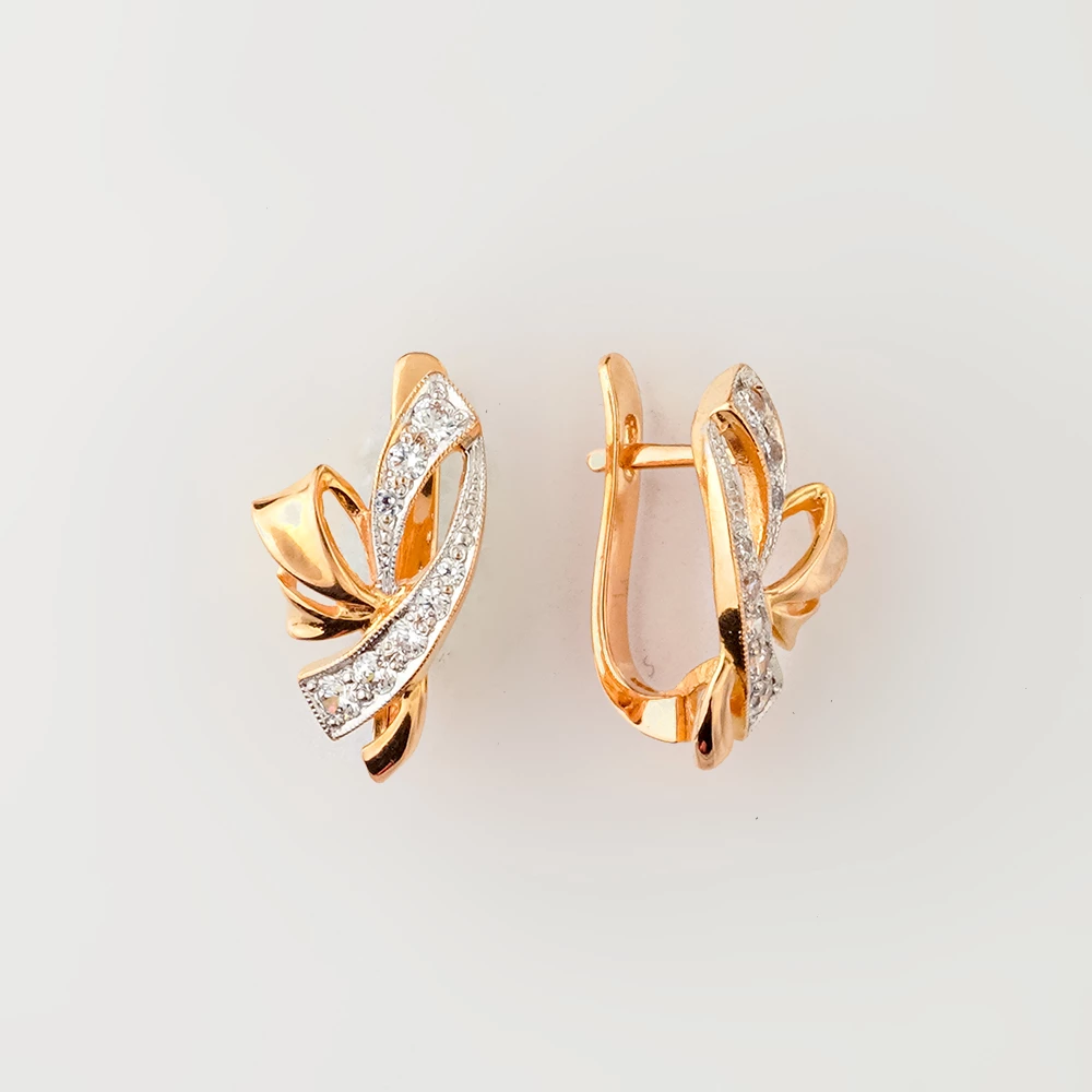 Серьги с фианитом из красного золота 585 пробы