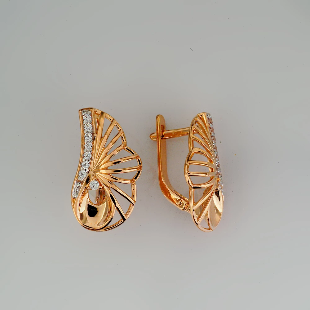 Серьги с фианитом из красного золота 585 пробы