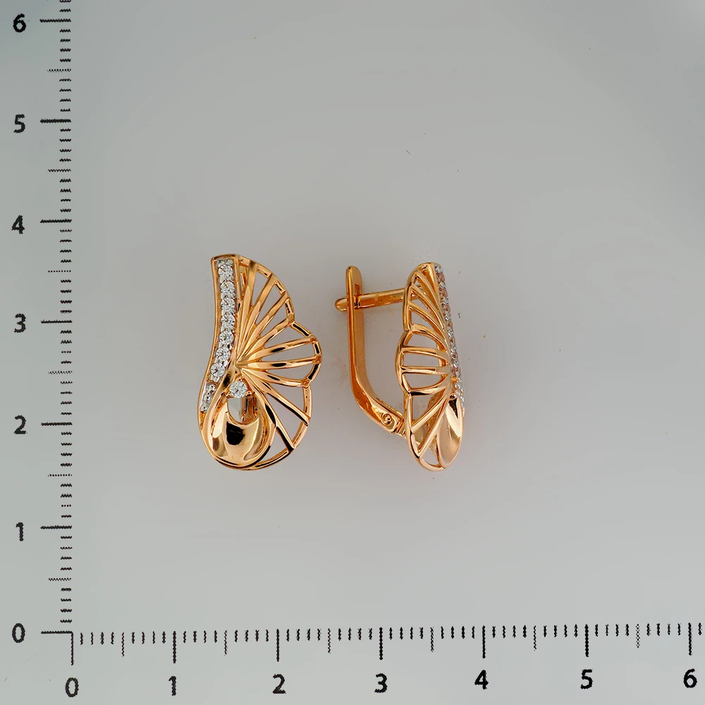 Серьги с фианитом из красного золота 585 пробы