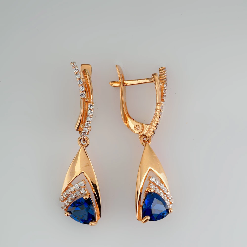 Серьги с фианитом из красного золота 585 пробы