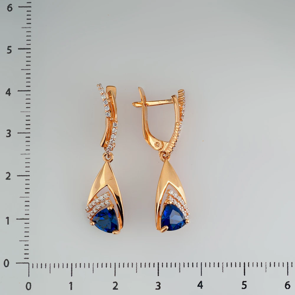 Серьги с фианитом из красного золота 585 пробы