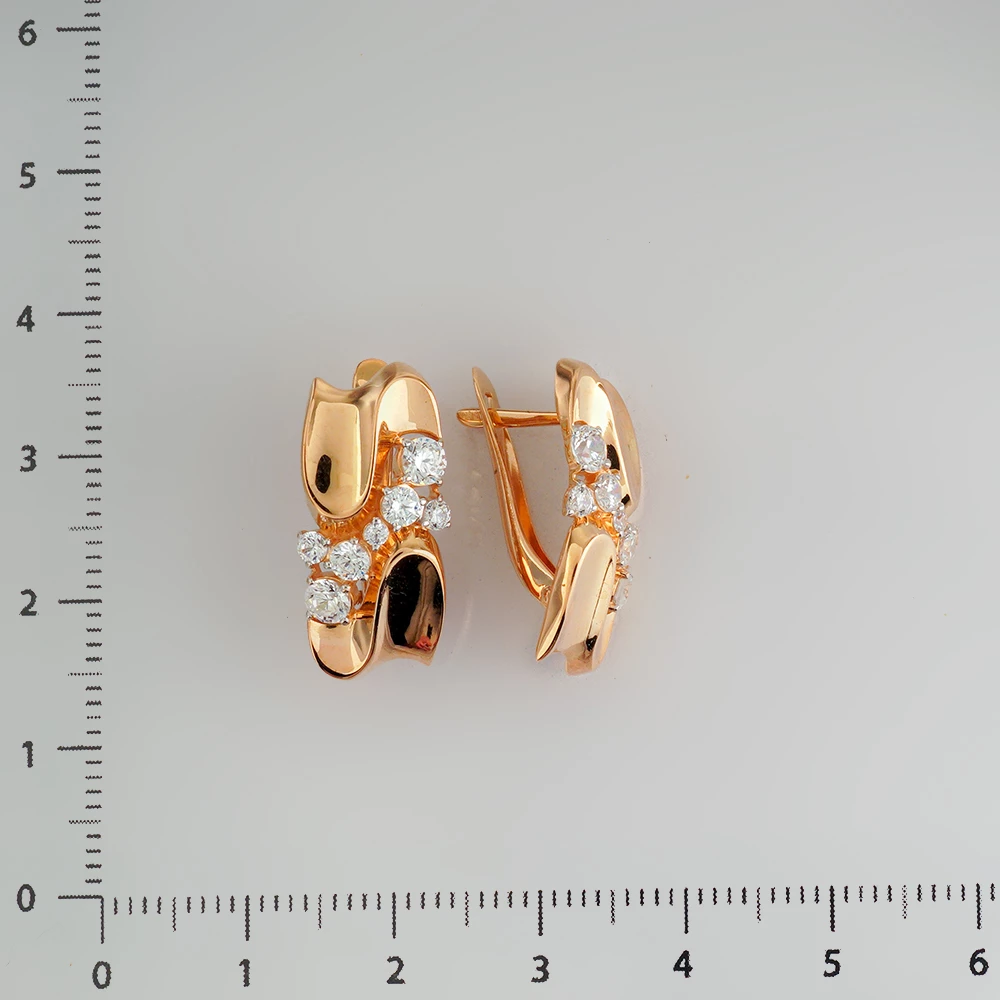 Серьги с фианитом из красного золота 585 пробы