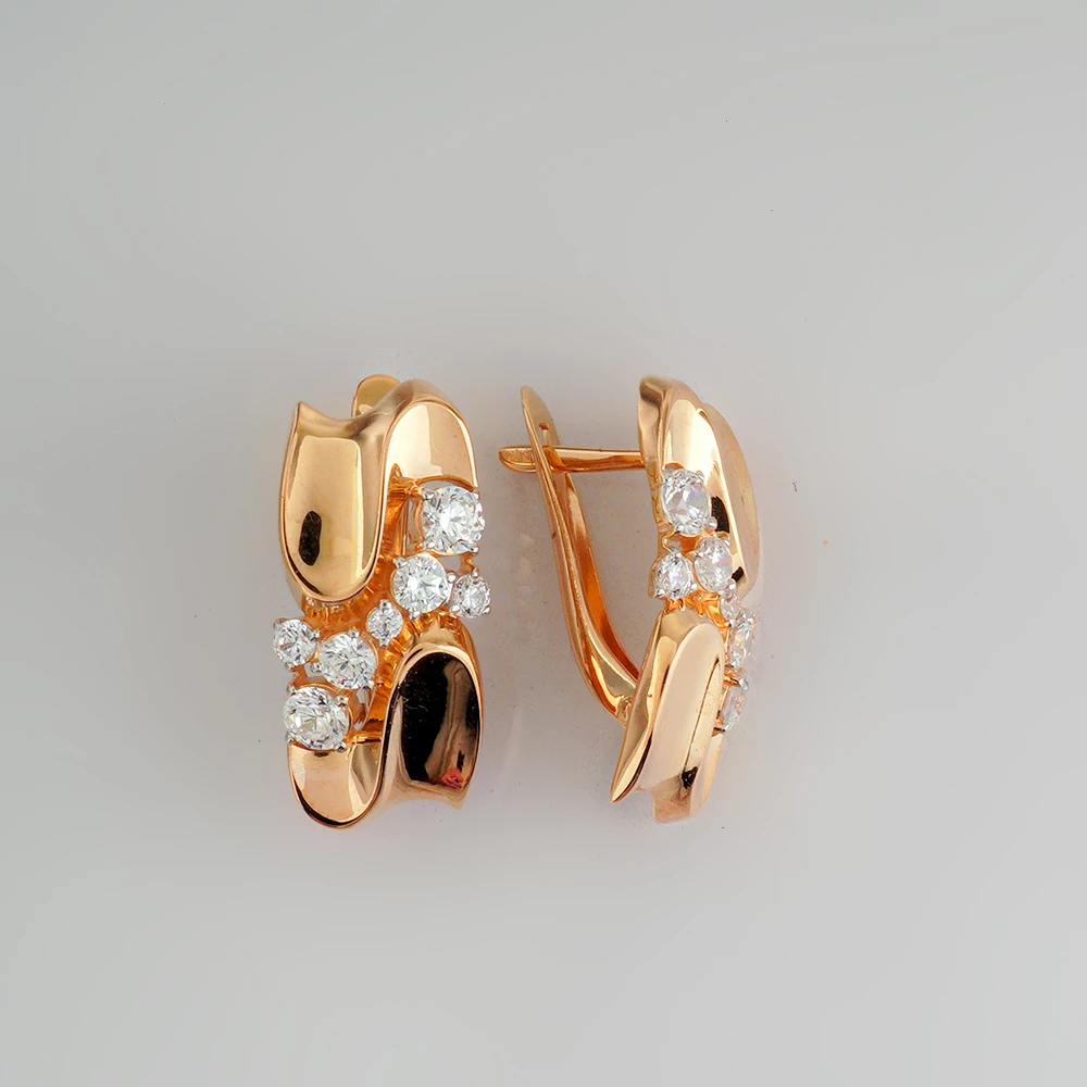 Серьги с фианитом из красного золота 585 пробы