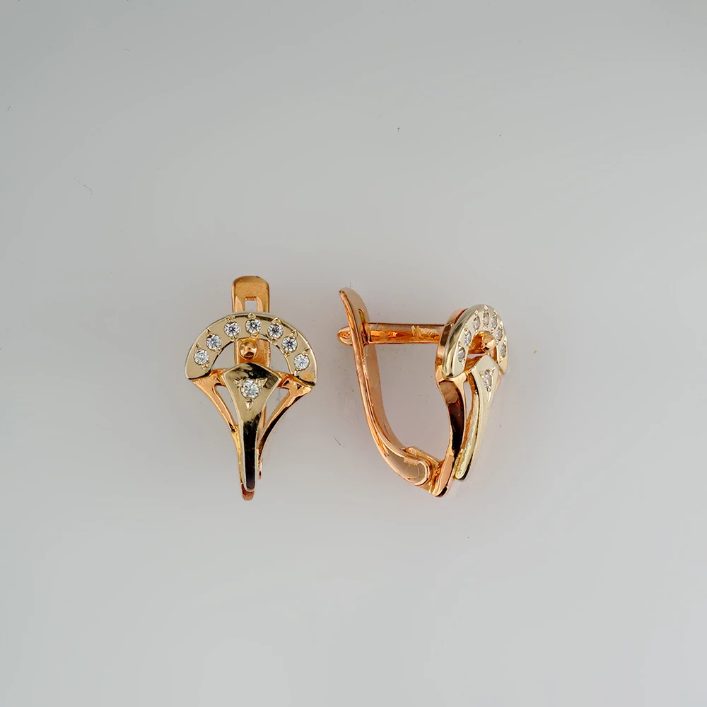 Серьги с фианитом из красного золота 585 пробы