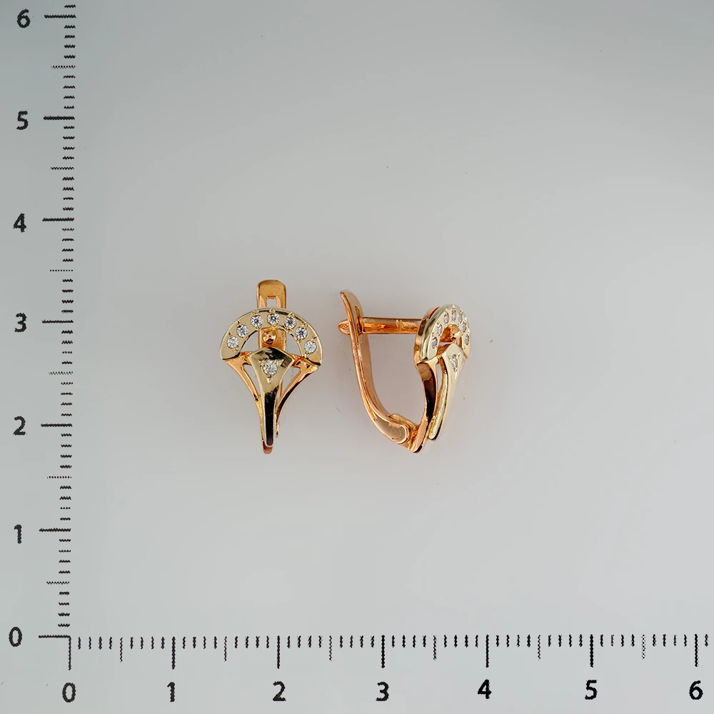 Серьги с фианитом из красного золота 585 пробы