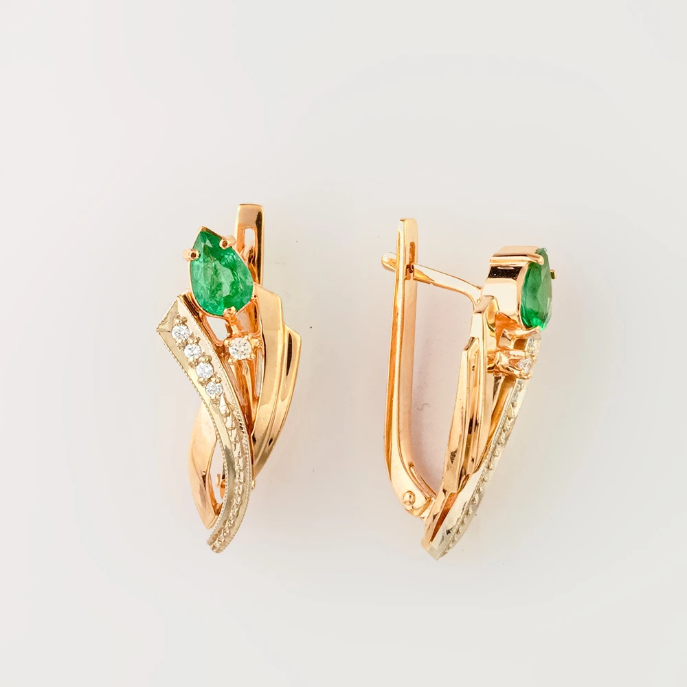 Серьги с изумрудом из красного золота 585 пробы