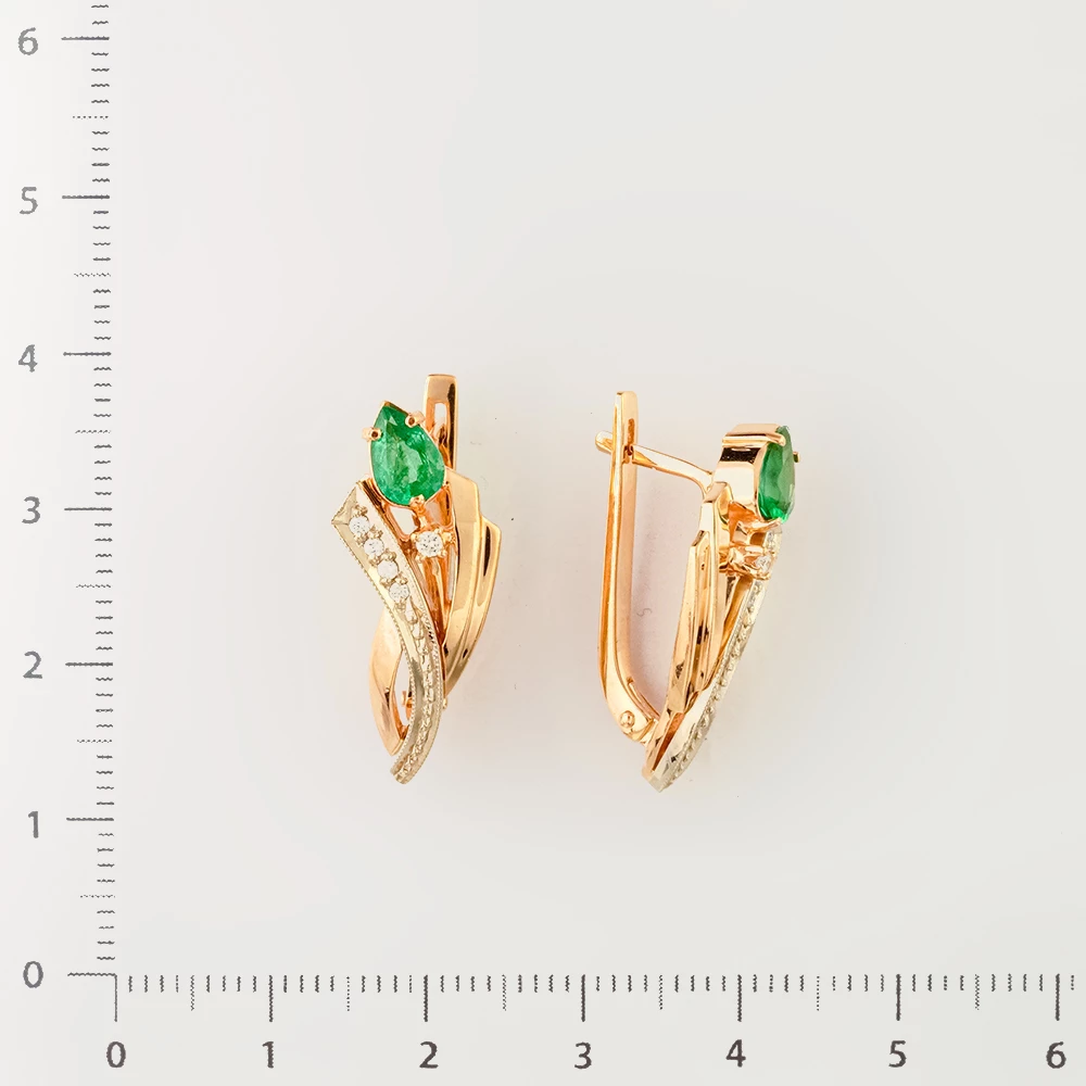 Серьги с изумрудом из красного золота 585 пробы