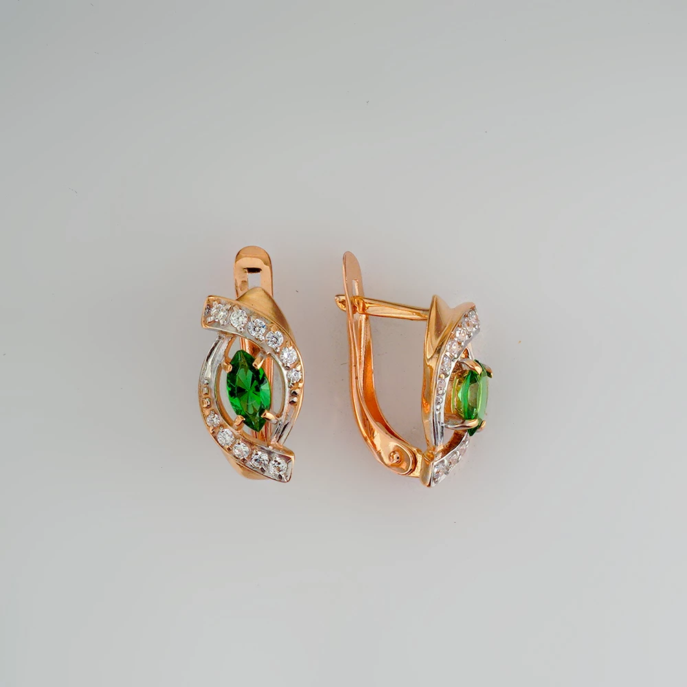 Серьги с фианитом из красного золота 585 пробы