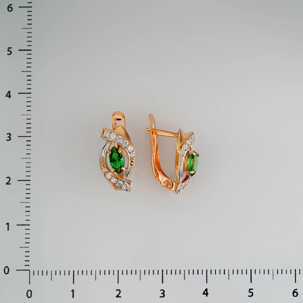 Серьги с фианитом из красного золота 585 пробы