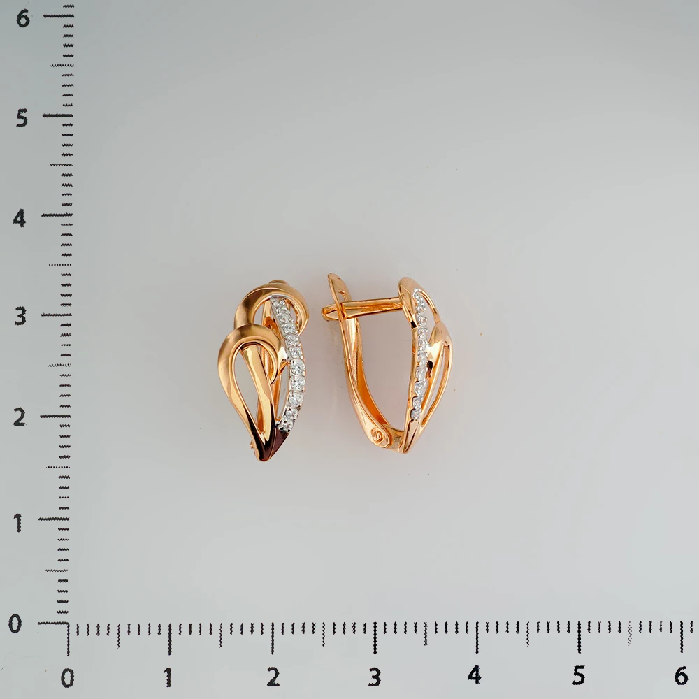 Серьги с фианитом из красного золота 585 пробы