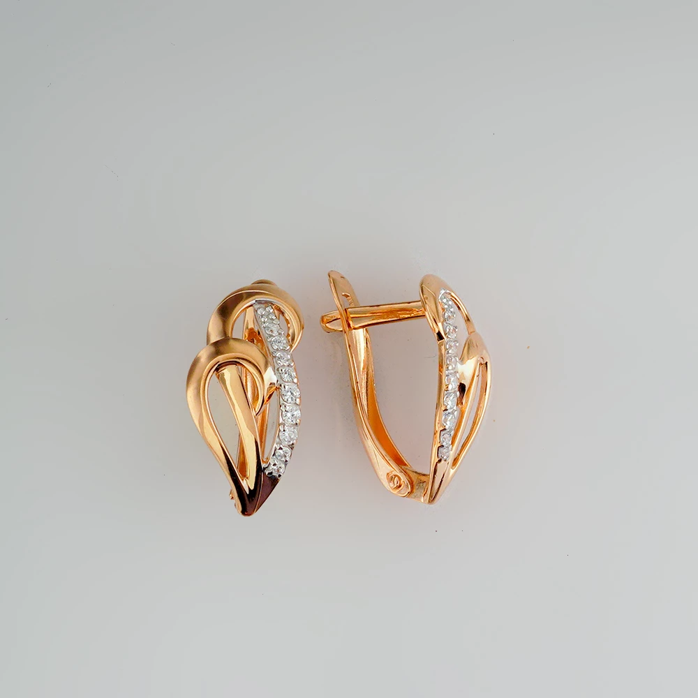 Серьги с фианитом из красного золота 585 пробы