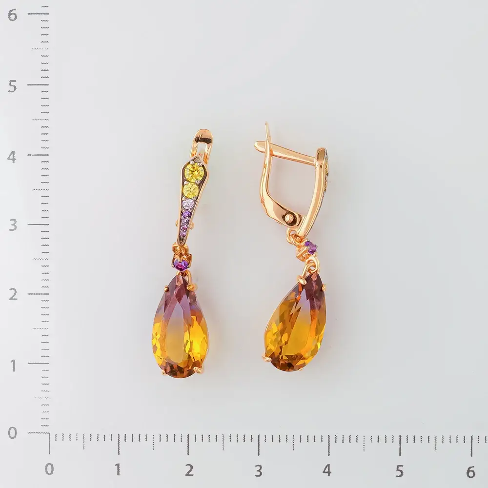 Серьги с аметрином синтетическим из красного золота 585 пробы