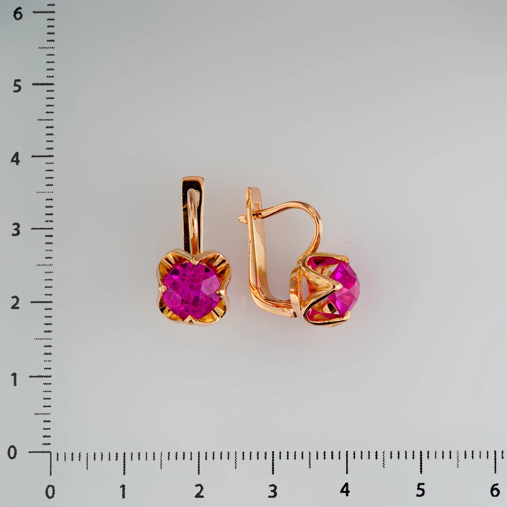 Серьги с фианитом из красного золота 583 пробы