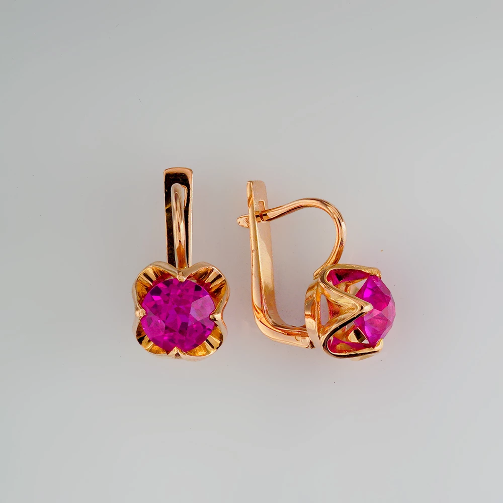 Серьги с фианитом из красного золота 583 пробы