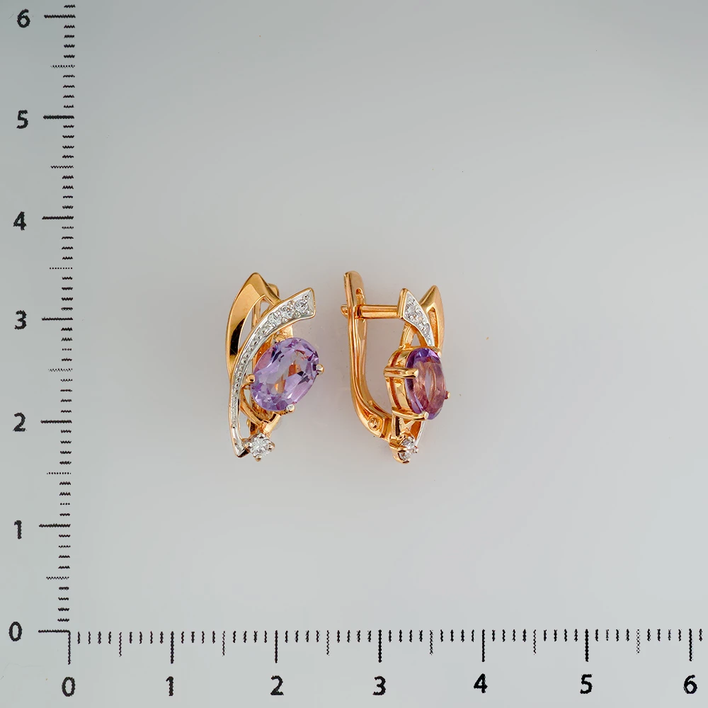 Серьги с аметистом из красного золота 585 пробы