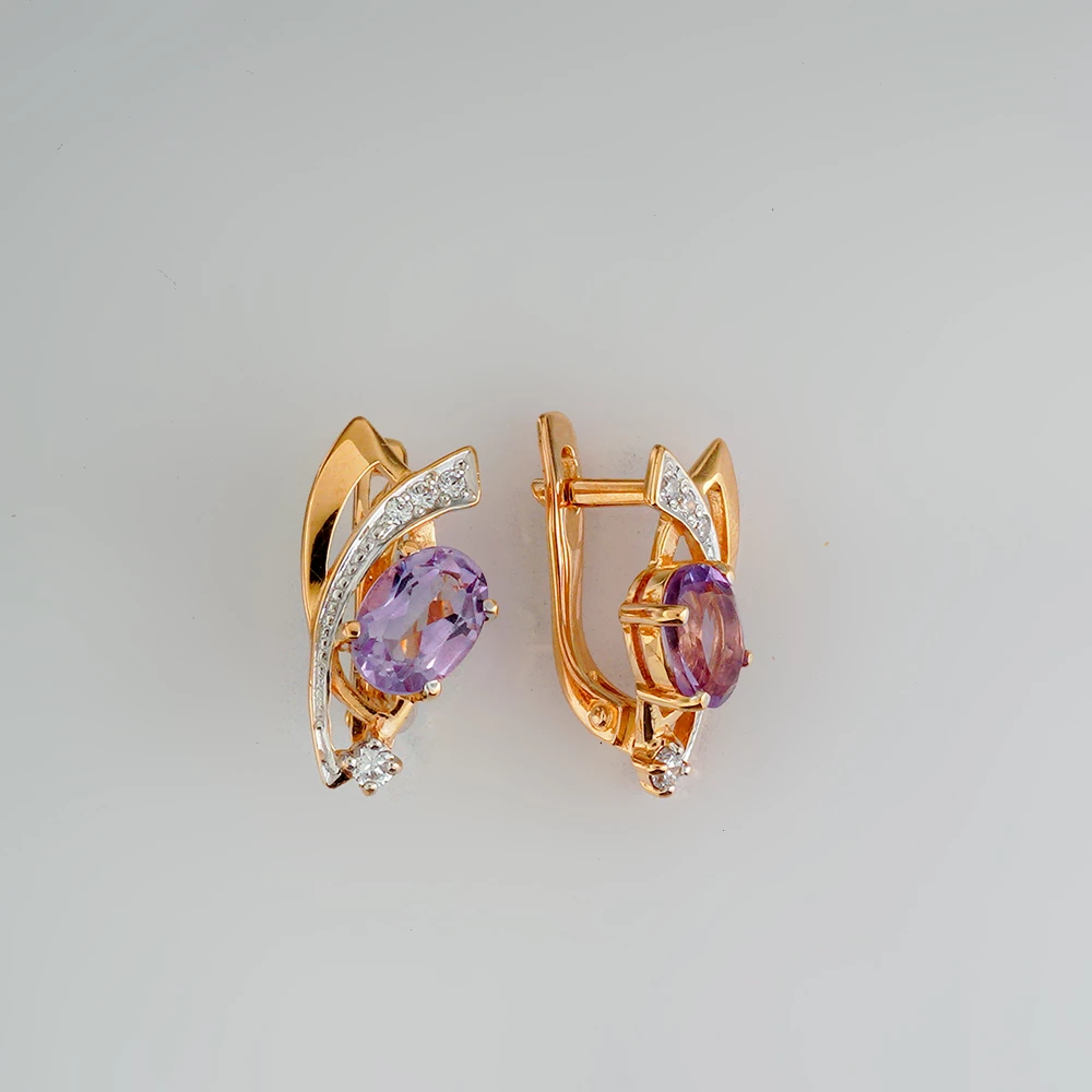 Серьги с аметистом из красного золота 585 пробы