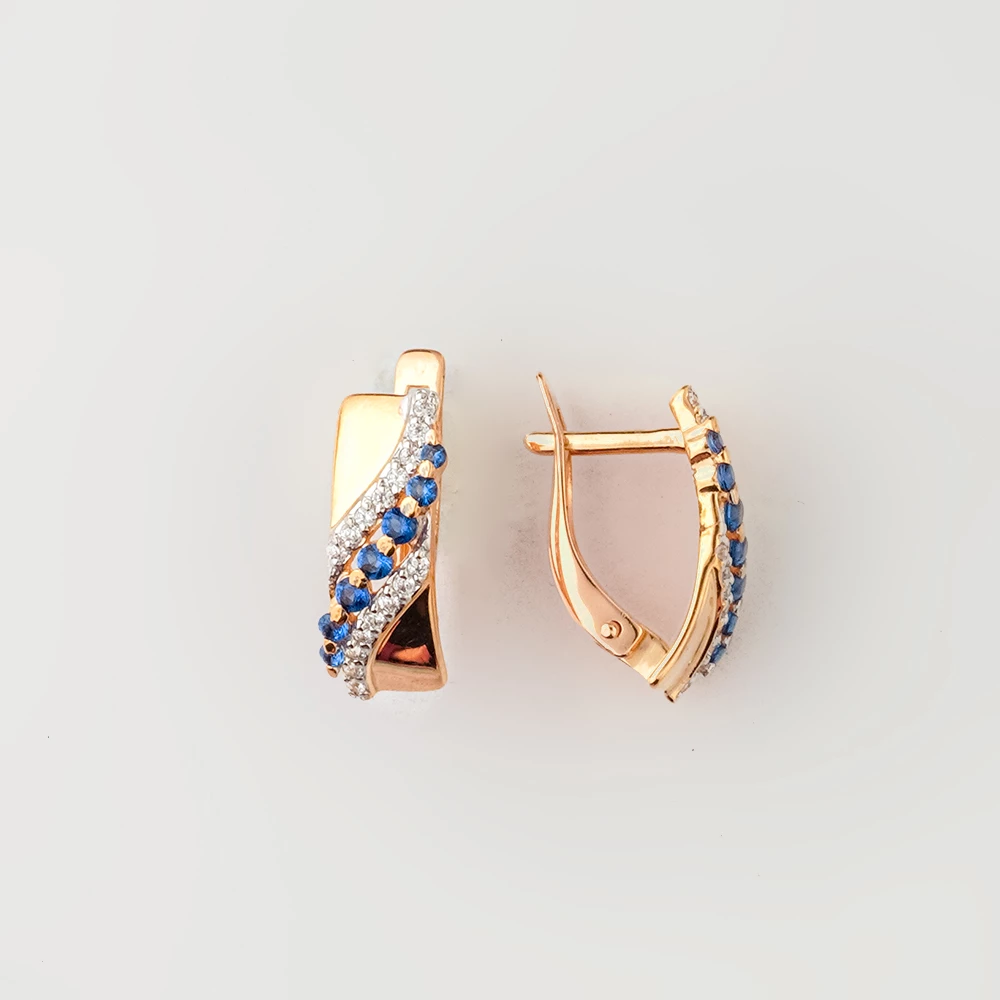 Серьги с фианитом из красного золота 585 пробы