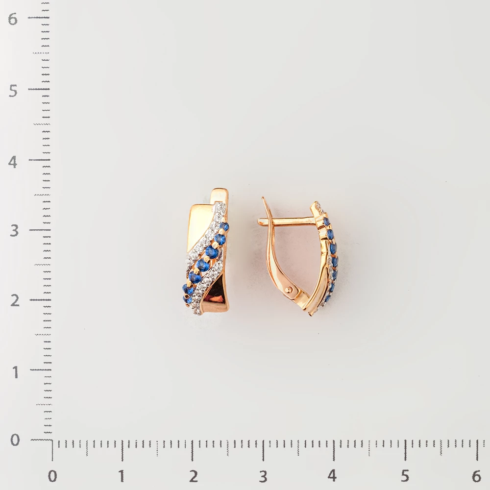 Серьги с фианитом из красного золота 585 пробы