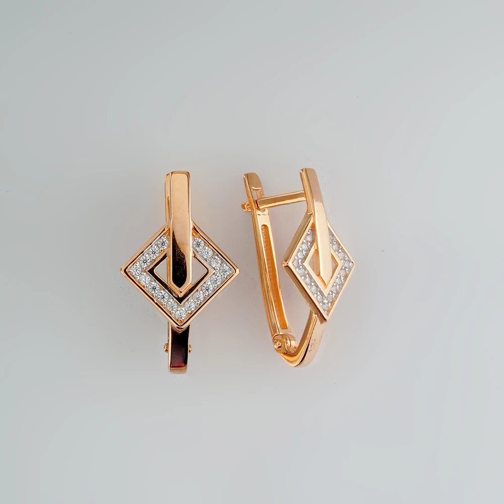 Серьги с фианитом из красного золота 585 пробы