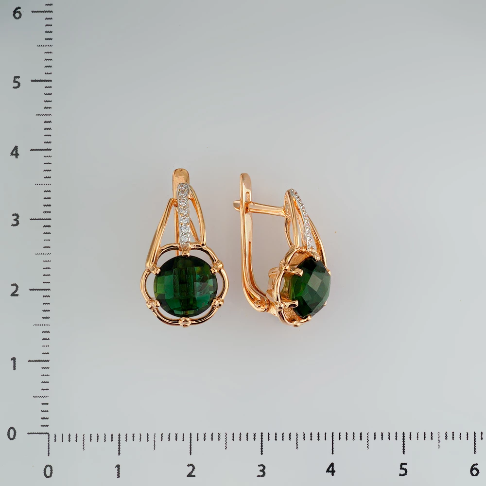 Серьги с празиолитом из красного золота 585 пробы