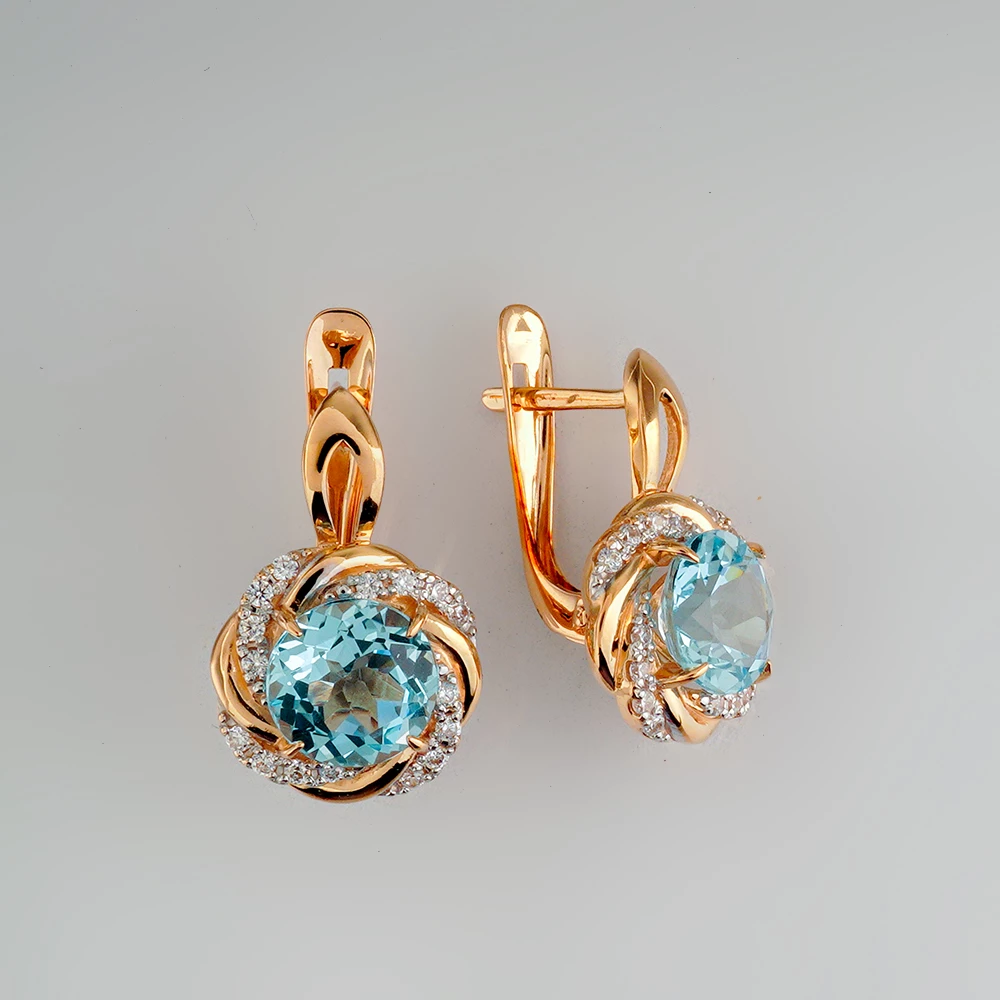 Серьги с топазом из красного золота 585 пробы