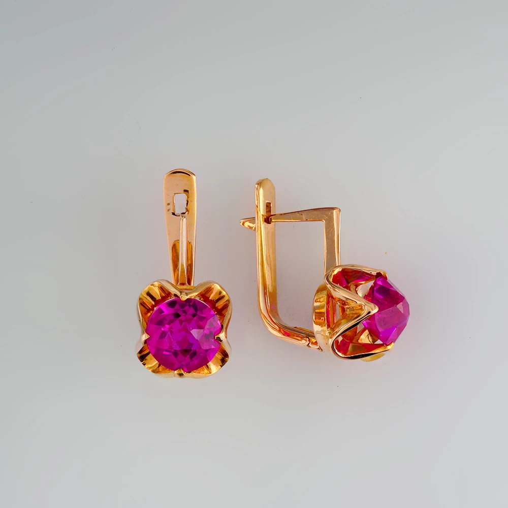 Серьги с фианитом из красного золота 583 пробы