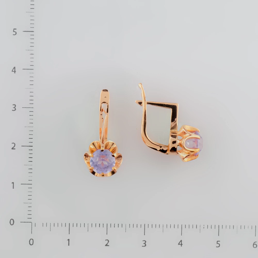 Серьги с фианитом из красного золота 583 пробы