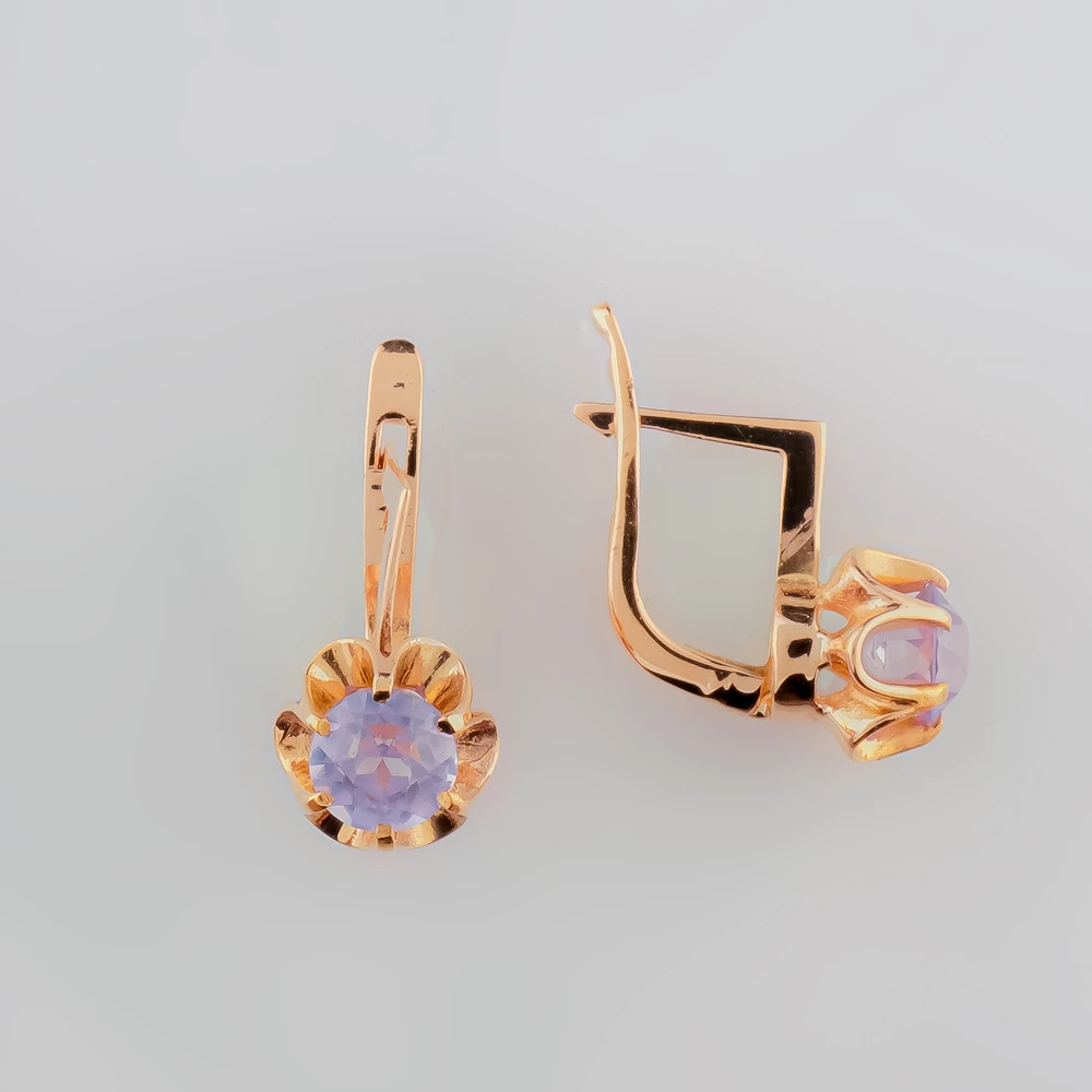 Серьги с фианитом из красного золота 583 пробы