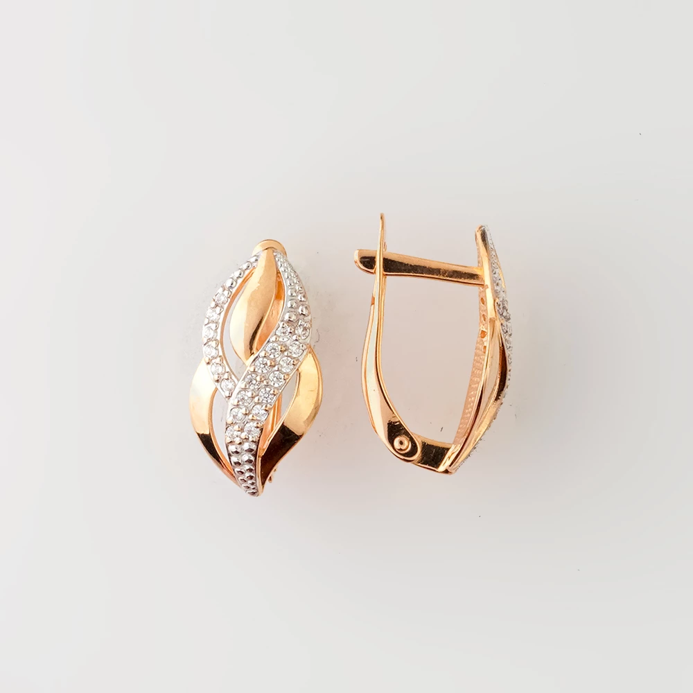 Серьги с фианитом из красного золота 585 пробы