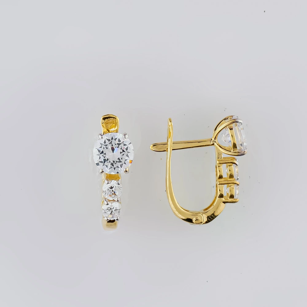 Серьги с фианитом из желтого золота 585 пробы