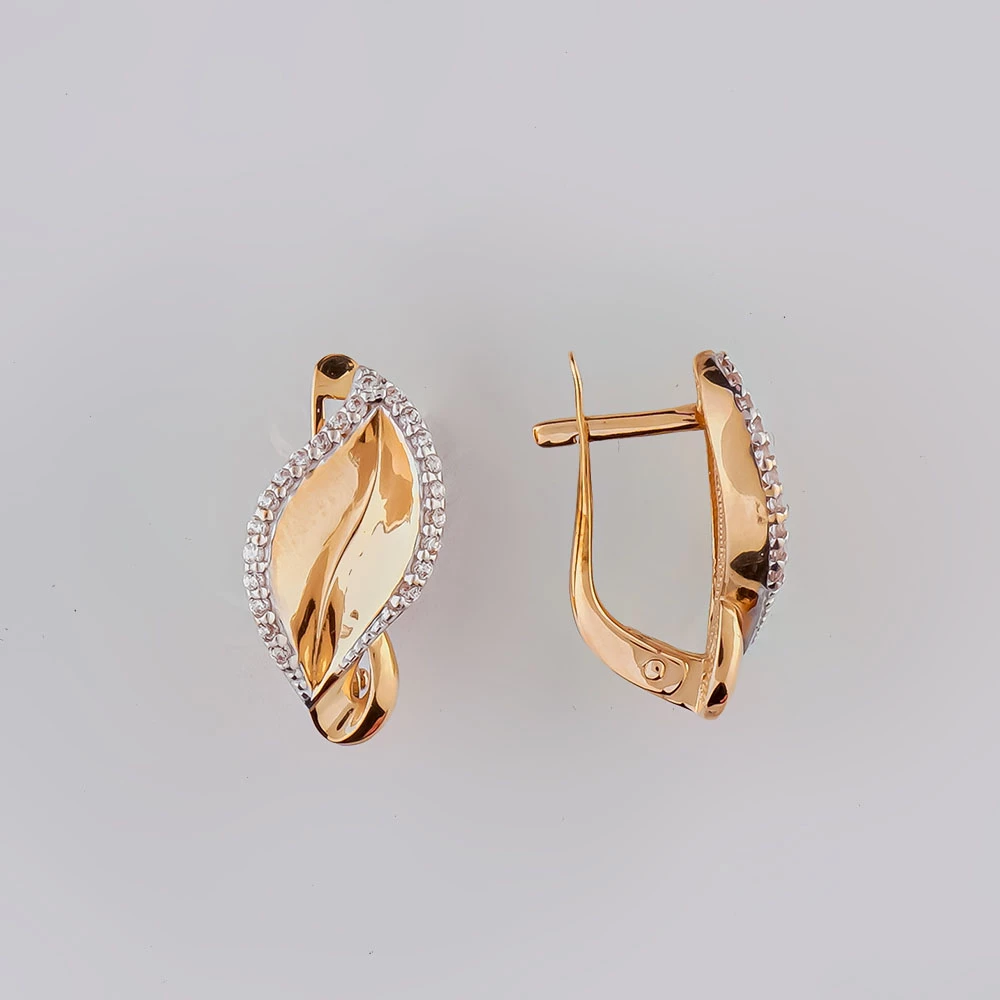 Серьги с фианитом из красного золота 585 пробы