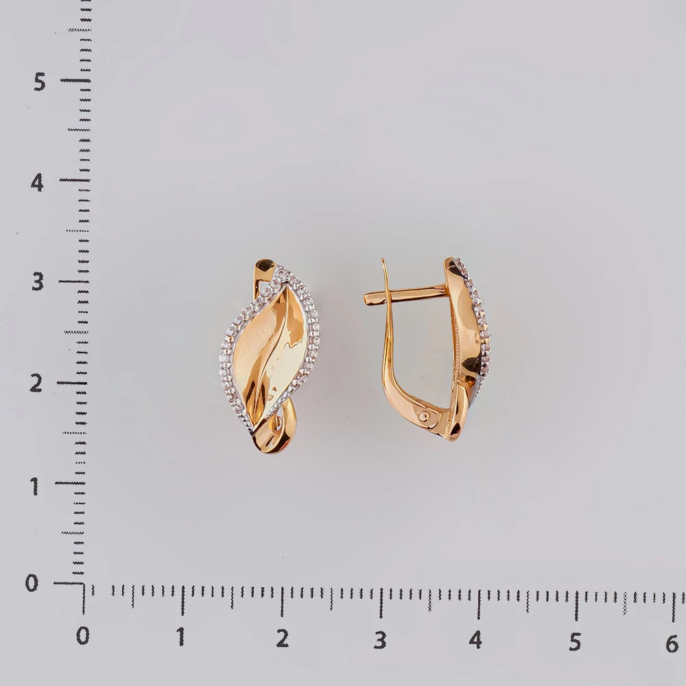 Серьги с фианитом из красного золота 585 пробы